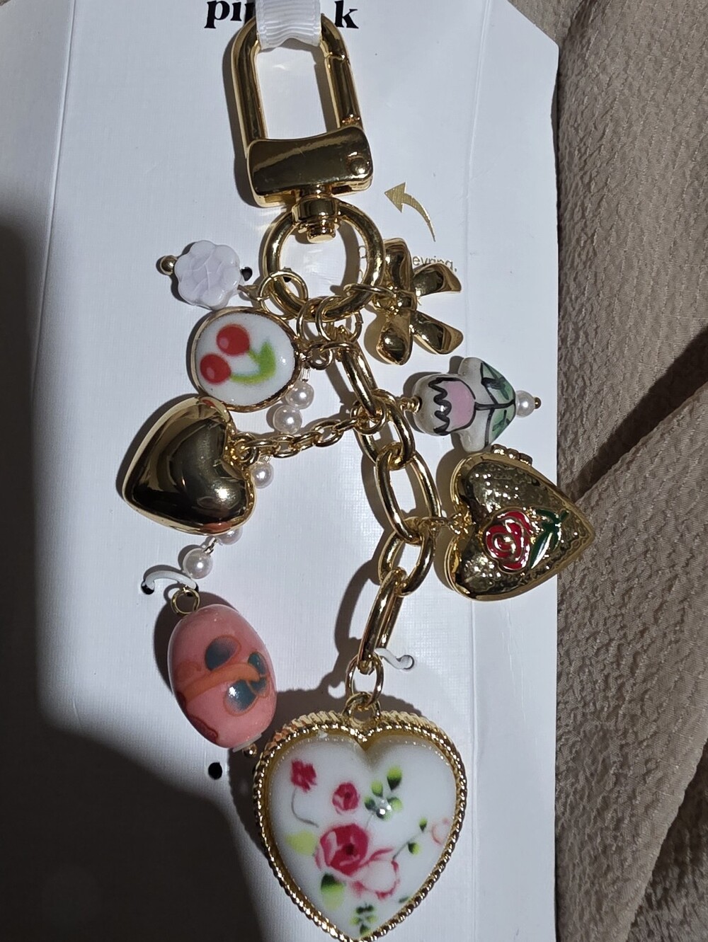 Piper K bag charm/key chain with glass pearls, floral & heart accents & Locket - Picture 3 of 6